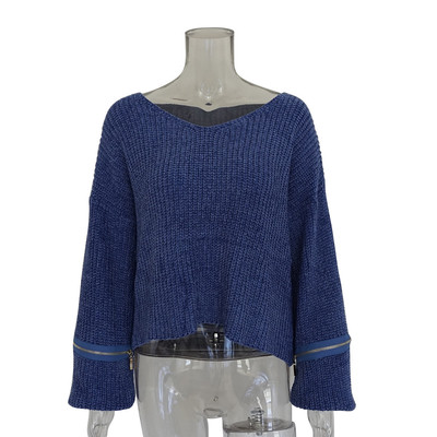 Pulover gros de dama elegant cu decolteu in V in mai multe culori