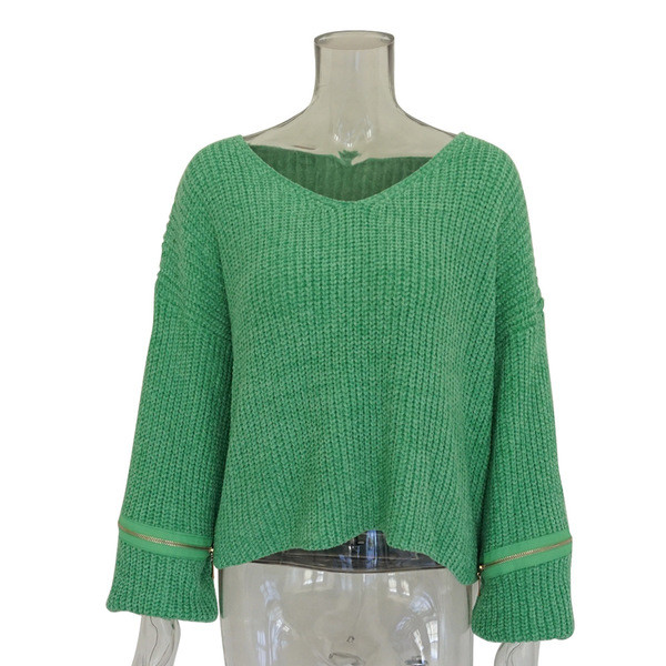 Pulover gros de dama elegant cu decolteu in V in mai multe culori