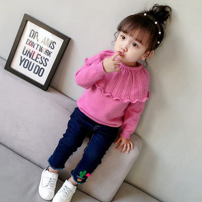 Ежедневен детски пуловер за момиче в розов цвят
