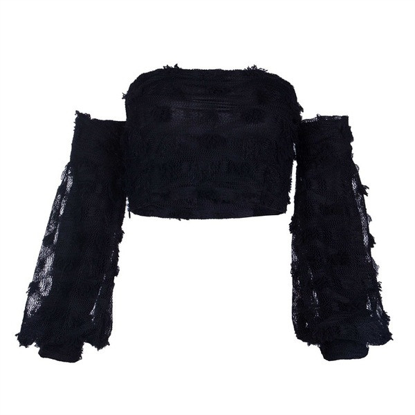 HIT μοντέλο κομψή γυναικεία μπλούζα  με μανίκι λωτού σε λευκό και μαύρο χρώμα