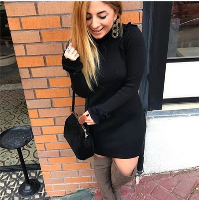 ΝΕΟ Κομψό, υψηλό κολάρο κυρίες φόρεμα σε διάφορα χρώματα