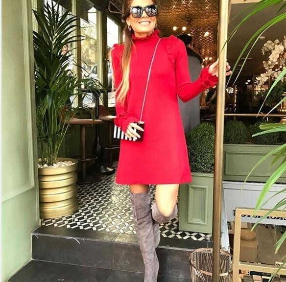 ΝΕΟ Κομψό, υψηλό κολάρο κυρίες φόρεμα σε διάφορα χρώματα