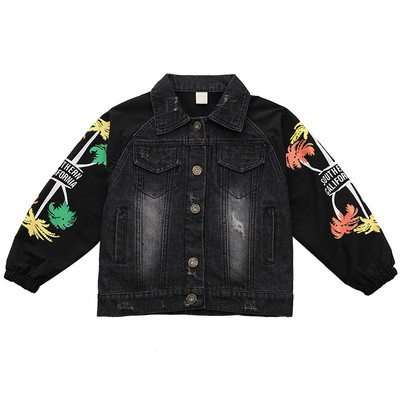 Παιδικό τζιν μπουφάν για κορίτσια με μαύρο χρώμα με εφαρμογές