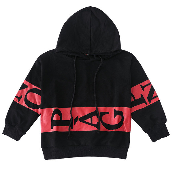 Детски суичър за момиче с надпис и качулка в бял и черен цвят