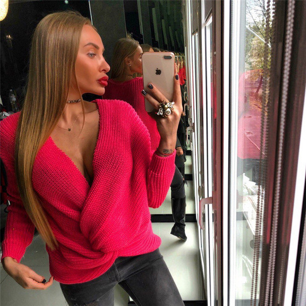 Κομψό γυναικείο  πουλόβερ με ντεκολτέ σε σχήμα V σε διάφορα χρώματα