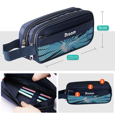 Trusa cu inscripție și aplicație în albastru și negru