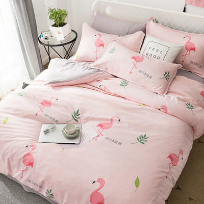 Луксозно памучно спално бельо с десен фламинго - три цвята