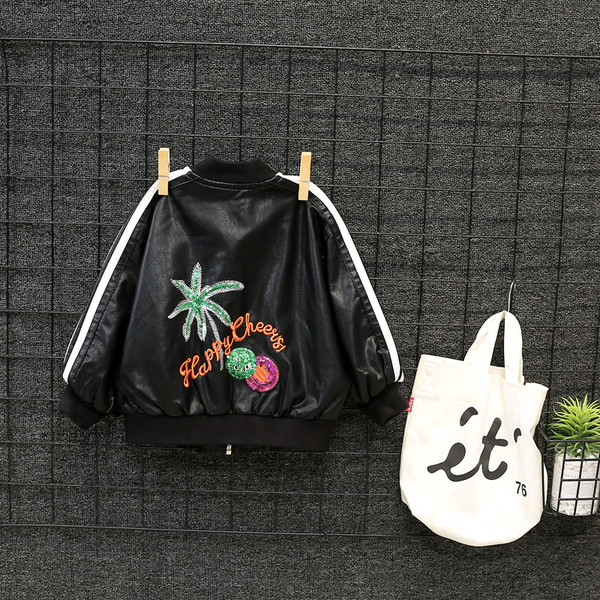 Детско кожено яке с флорални мотиви за момчета