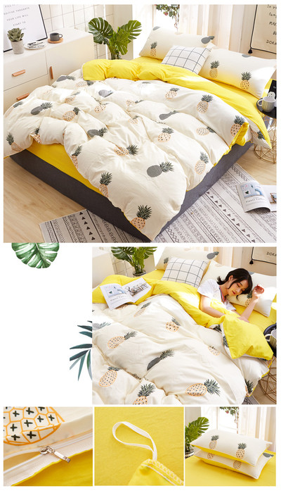 Памучен спален комплект от четири части с десен ананаси