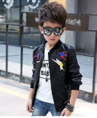 Παιδικό δερμάτινο μπουφάν για αγόρια με έγχρωμο κέντημα σε δύο χρώματα