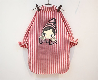 Модерна детска риза за момичета дълъг модел с цветна апликация в два цвята 