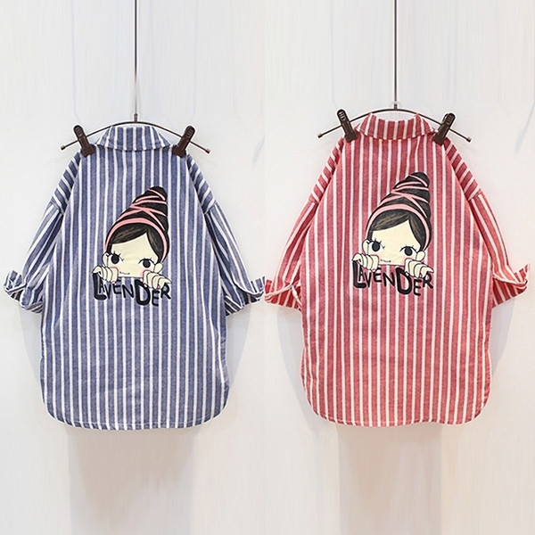 Модерна детска риза за момичета дълъг модел с цветна апликация в два цвята 