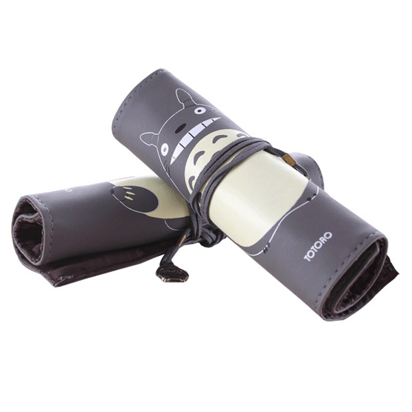 Калъф за моливи с връзка и апликация в сив цвят