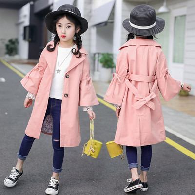 Модерно детско палто за момичета разкроен модел и лотос ръкав в два цвята 