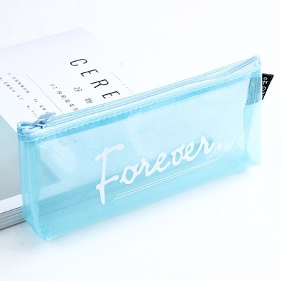 Прозрачен несесер за моливи с надпис в четири цвята