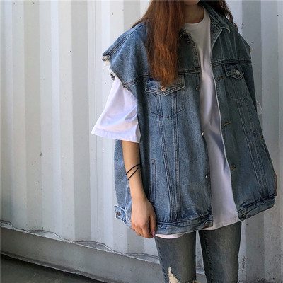 Γυναικείο τζιν γιλέκο  - ευρύ μοτίβο