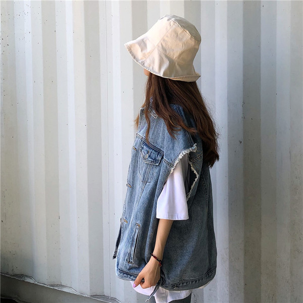 Γυναικείο τζιν γιλέκο  - ευρύ μοτίβο