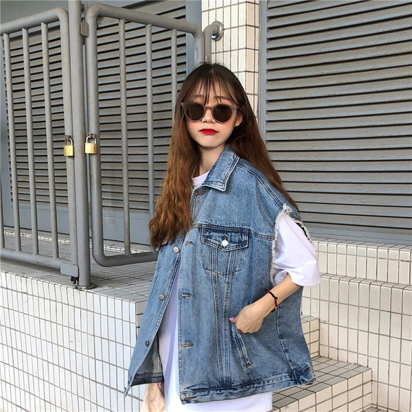 Γυναικείο τζιν γιλέκο  - ευρύ μοτίβο