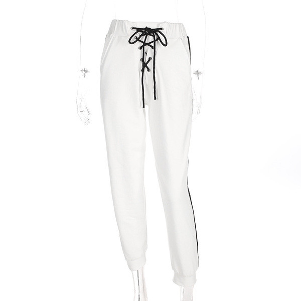 Pantaloni de damă sport-eleganți cu talie înaltă și element-legături