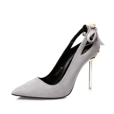 Pantofi dama din piele intoarsa cu perle decorative