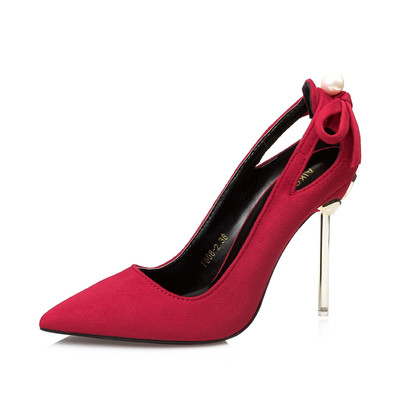 Pantofi dama din piele intoarsa cu perle decorative