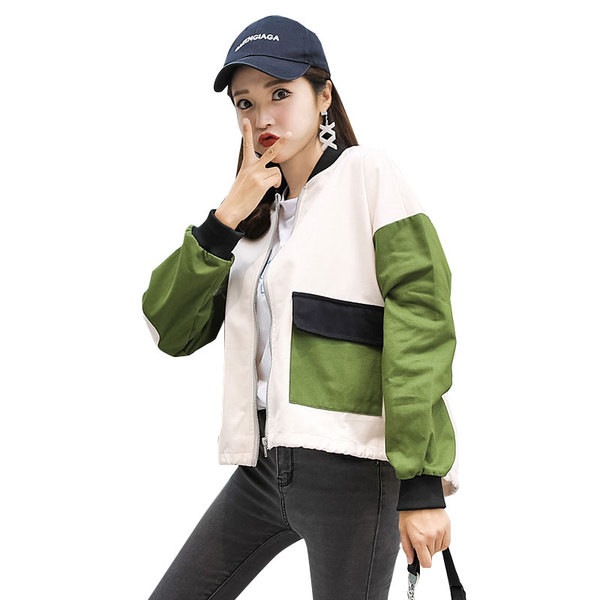 Дамско яке с О-образна яка и джобове в два цвята