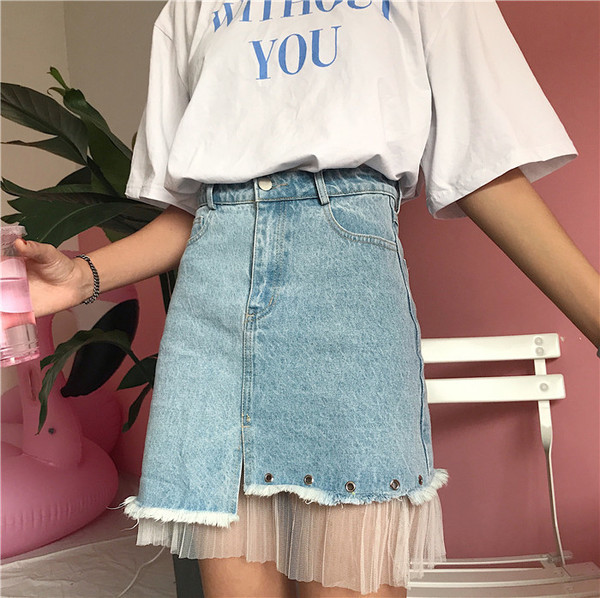 Γυναικεία φούστα denim με τούλι