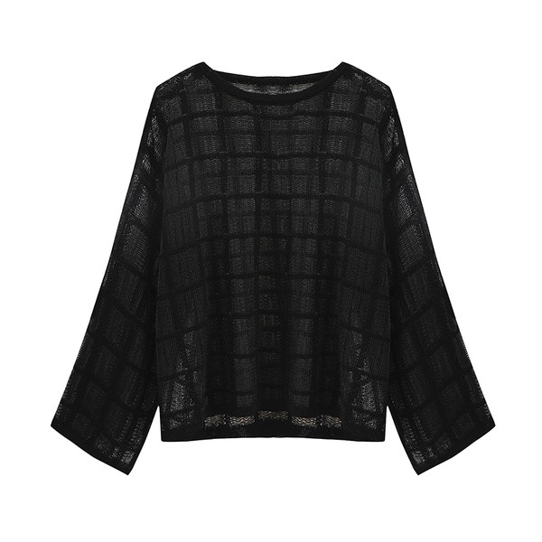 Прозрачна дамска блуза с широки ръкави в черен и бял цвят