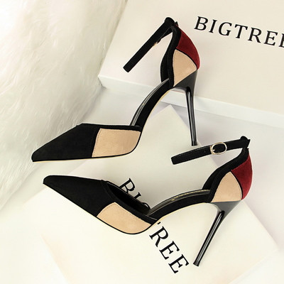 Стилни дамски обувки от велур с висок ток