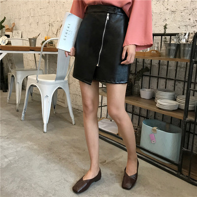 Κυρίες δερμάτινη φούστα με υψηλή μέση και φερμουάρ