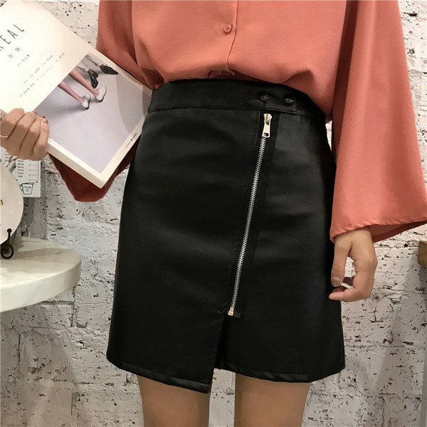 Κυρίες δερμάτινη φούστα με υψηλή μέση και φερμουάρ