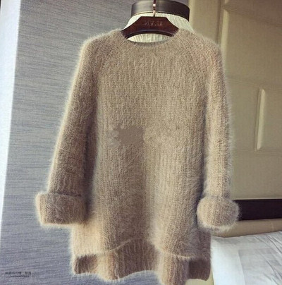 Стилен дамски плътен  пуловер асиметричен модел 
