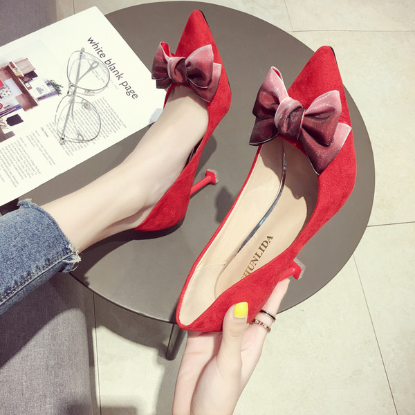 Pantofi dama din piele intoarsa cu panglica cu toc inalt