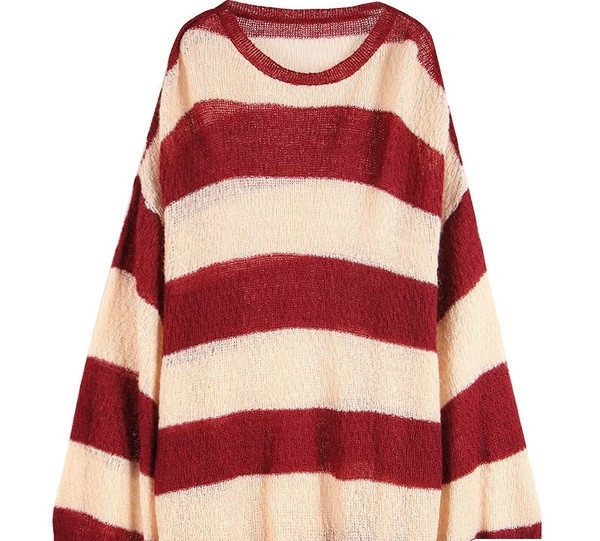 Pulover casual de dama in dungi cu maneci lotus in doua culori