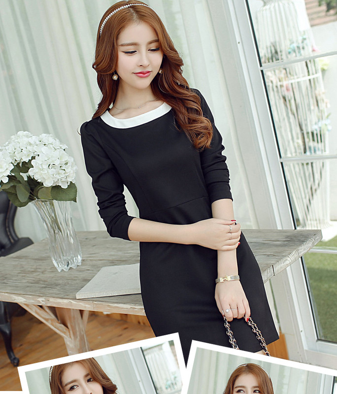 Γυναικείο φόρεμα με μακριά μανίκια και λαιμόκοψη σε μαύρο και κόκκινο χρώμα