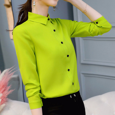 Елегантна дамска риза с дълъг ръкав от шифон в няколко цвята