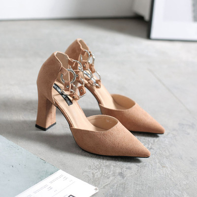 Pantofi dama din piele intoarsa cu toc inalt in patru culori