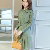 Νέο μοντέλο κομψή κυρία φόρεμα με μακριά μανίκια και κορδέλα σε δύο χρώματα