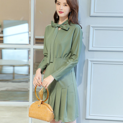 Νέο μοντέλο κομψή κυρία φόρεμα με μακριά μανίκια και κορδέλα σε δύο χρώματα