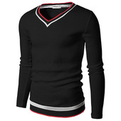 Bluză pentru bărbați cu guler în formă de V în alb, negru și roșu
