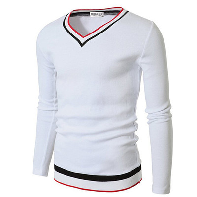 Bluză pentru bărbați cu guler în formă de V în alb, negru și roșu