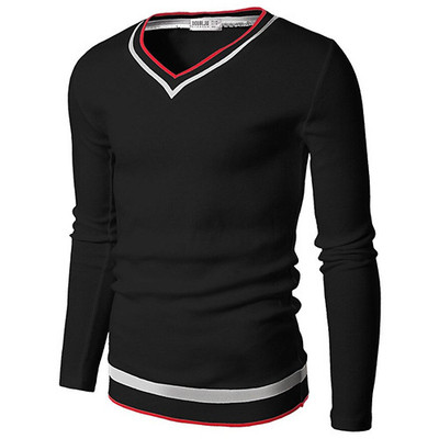 Bluză pentru bărbați cu guler în formă de V în alb, negru și roșu