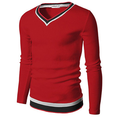 Bluză pentru bărbați cu guler în formă de V în alb, negru și roșu