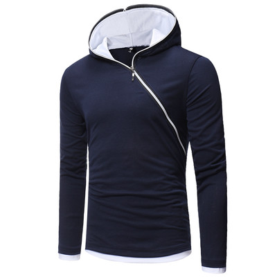 Тънък мъжки суичър с цип и качулка в няколко цвята