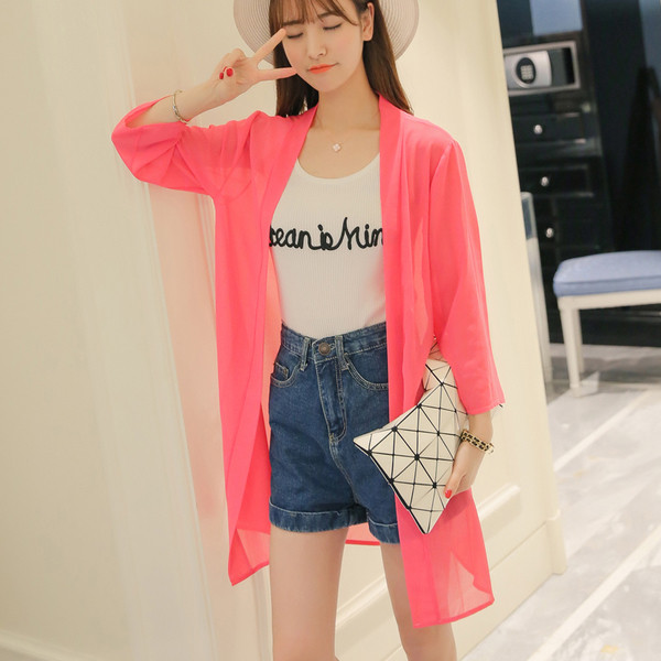 Vesta lunga de dama din sifon in diferite culori