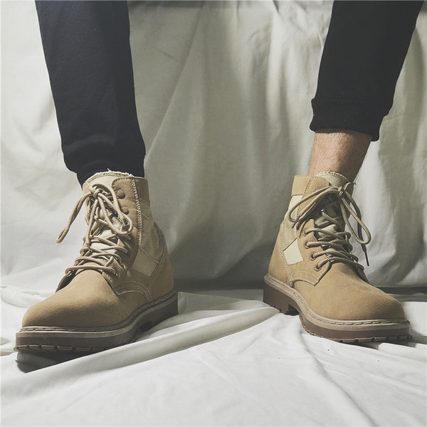 Cizme de bărbați stilate cu șireturi în negru și bej