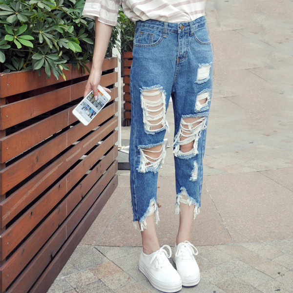 Blugi de damă rupti cu talie înaltă