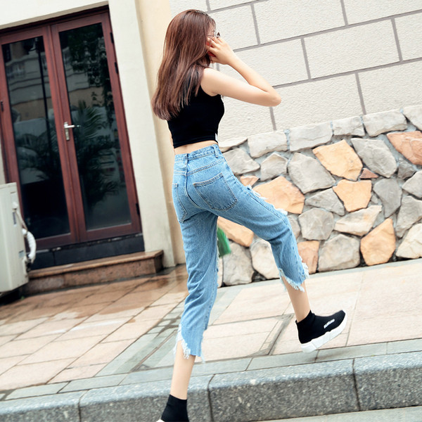 Blugi de damă rupti cu talie înaltă