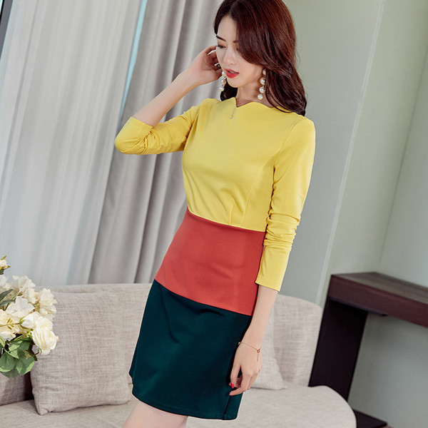 ΝΕΟ Κομψό κυρίες φόρεμα σε χρώματα που ρέουν με μακριά μανίκια