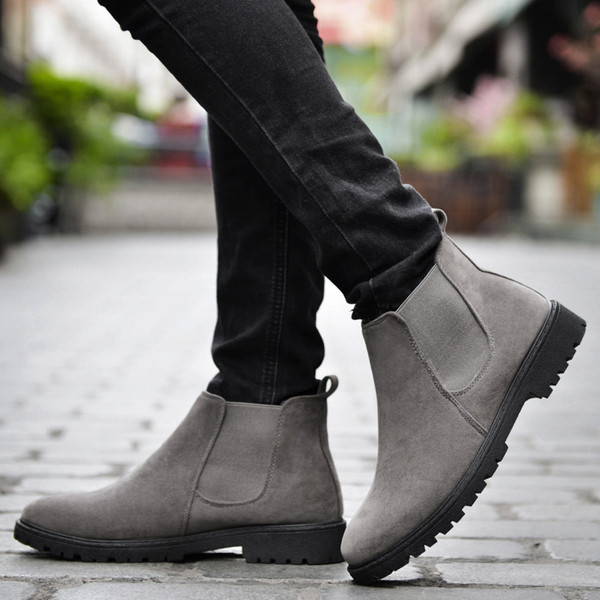 Стилни мъжки  боти с груба подметка  от еко велур в три цвята 